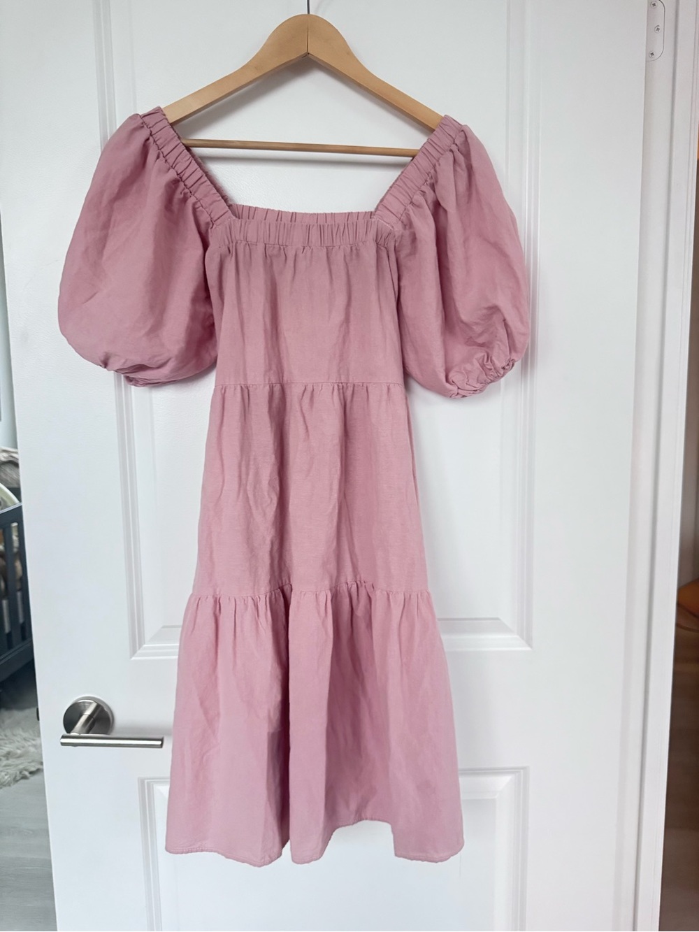 Pink Puff Sleeve Flowy Dress